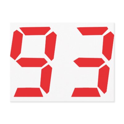 93 ninety-three red alarm clock digital number post cards by Tomaniac