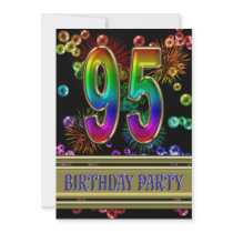 95th Birthday party Invitation with bubbles