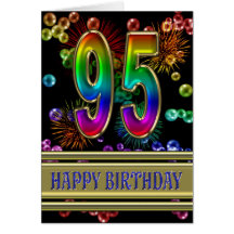 95th Birthday with rainbow bubbles and fireworks Card