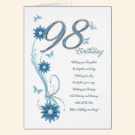 98th birthday in teal with flowers and butterfly cards