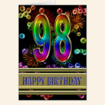 98th Birthday with rainbow bubbles and fireworks cards