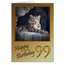 99th Birthday Card with a snow leopard