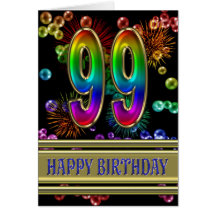 99th Birthday with rainbow bubbles and fireworks Card