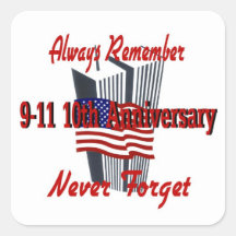 9-11 10th Anniversary Commemorative Square Sticker