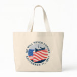 9/11 memorial with american flag and twin towers tote bag