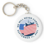 9/11 memorial with american flag and twin towers keychain