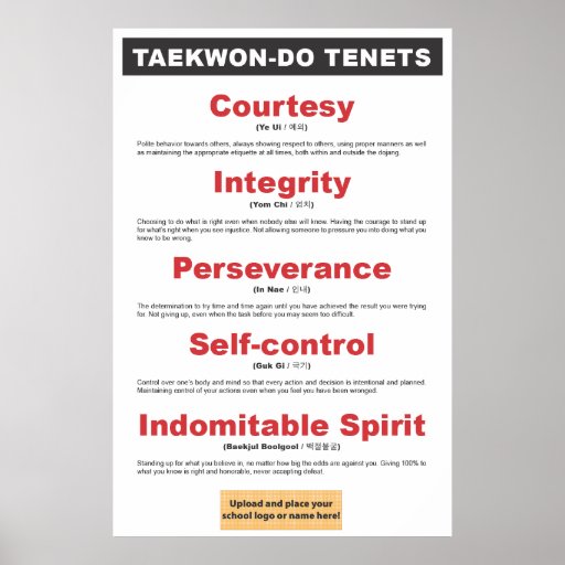 9-3 Customizable Taekwon-Do Tenets Poster