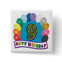 9th Birthday Gifts with Assorted Balloons Design Pin
