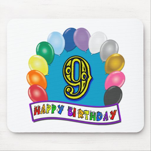 9th Birthday Gifts with Assorted Balloons Design Mousepad