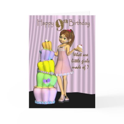 9th Birthday, Happy Birthday Card little girl with by moonlake