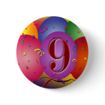 9th Birthday Party Colourful balloons Pin