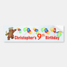 9th Birthday Party Teddy Bear Prince Bumper Sticker