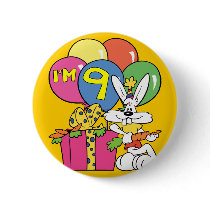 9th Birthday Rabbit Button