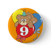 9th Birthday Teddy Bear Pinback Buttons