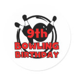 9th Bowling Birthday Round Stickers