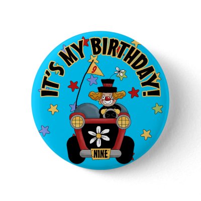 9th Brthday Clown Pinback Button by birthday_party