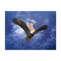 A babies adventure in blue sky postcard