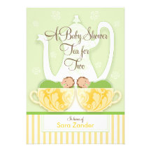 A Baby Shower Tea Party  |  Gender Neutral Twins Custom Invitation