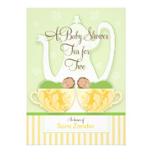 A Baby Shower Tea Party  |  Gender Neutral Twins Personalized Invitation