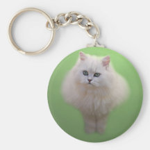 A ball of fluff white kitten key chain