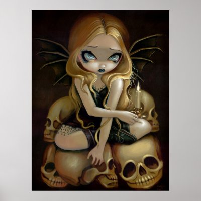 A Candle in the Dark gothic fairy skull Art Print by strangeling