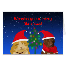 A cat and a dog, Xmas greeting with a tree Greeting Cards