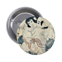 A charming sumo match by Utamaro II, d. Ukiyoe Pinback Button
