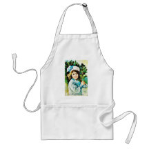 A christmas greeting with a girl carrying christma apron