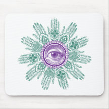 A circle of hands and an Eye Mouse Pads