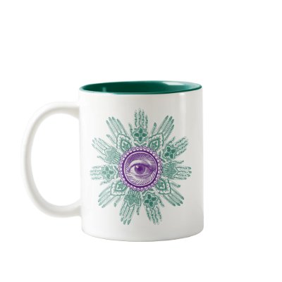 A circle of hands and an Eye Coffee Mug by alandstevedesigns
