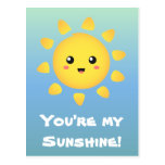 A cute and happy sun that shines brightly around postcards