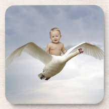 A cute baby and swan fantasy beverage coaster