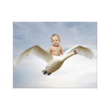 A cute baby and swan fantasy gallery wrapped canvas