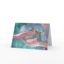 A cute baby boy in hand fantasy greeting cards