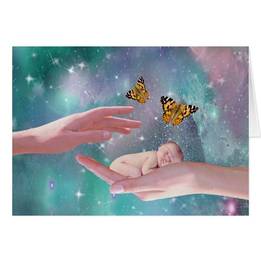 A cute baby boy in hand fantasy greeting cards