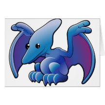 A cute friendly dinosaur pterodactyl or pteranodon greeting cards