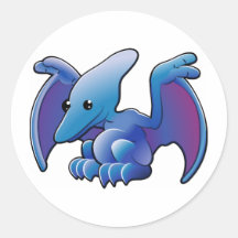 A cute friendly dinosaur pterodactyl or pteranodon round stickers