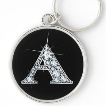"A" Diamond Bling Print Keychain
