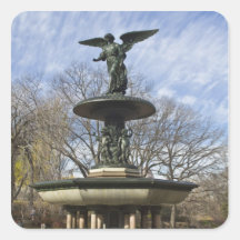 A dry winter Bethesda Fountain in Central Park Square Sticker