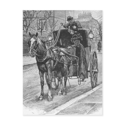 A Fare for a Hansom Cab Driver Postcard by pinkalmond