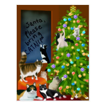 A Feline Family Christmas Postcard