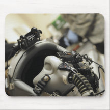 A fully assembled flight crew helmet mouse pads