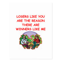 a funny winners and losers joke postcard