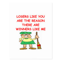 a funny winners and losers joke postcards