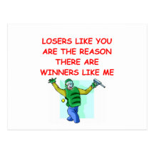 a funny winners and losers joke postcards