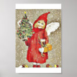 A girl dressd with santa claus with wings and gift poster