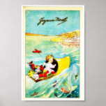 A girl going in a boat with gifts posters