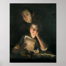 A Girl reading a letter by Candlelight Print