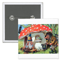A Gnome Living in a Mushroom Cottage Button
