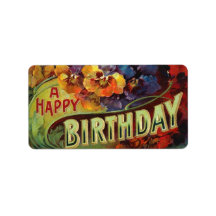 A Happy Birthday Vintage Painted Personalized Address Label